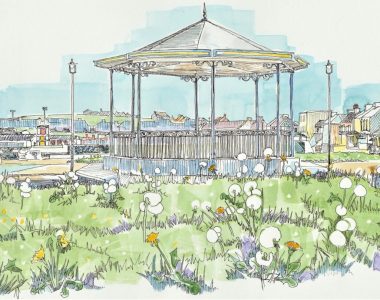 Bandstand with Dandelions Kilkee by Ruth Wood Exclusive to Kilbaha Gallery