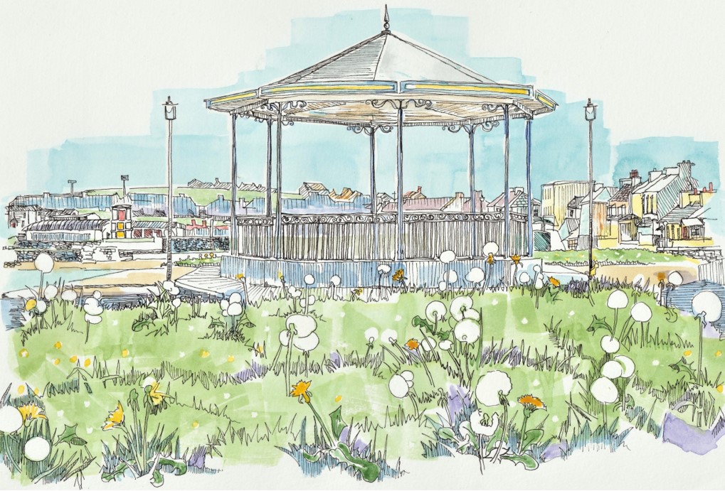 Bandstand with Dandelions Kilkee by Ruth Wood Exclusive to Kilbaha Gallery