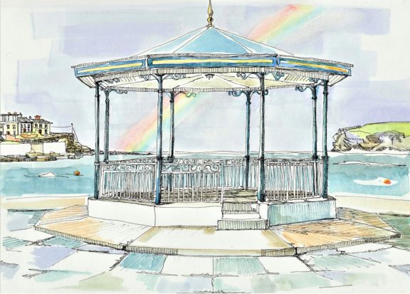 Bandstand with Rainbow Kilkee by Ruth Wood Exclusive to Kilbaha Gallery