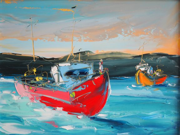 Evening Catch David Coyne Fishing - oil painting - Kilbaha Gallery