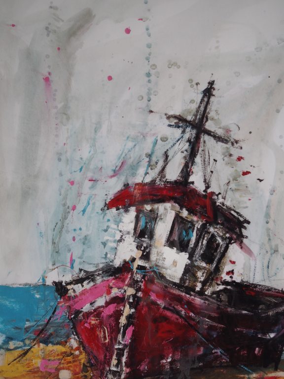 Danny Vincent Smith Pink Boat West of Ireland, Fishing Boat, Painting Ireland, Art., Print