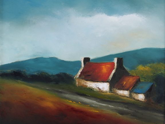 Roadside oil painting Padraig McCaul WAW Irish art cottage gift Kilbaha Gallery Clare