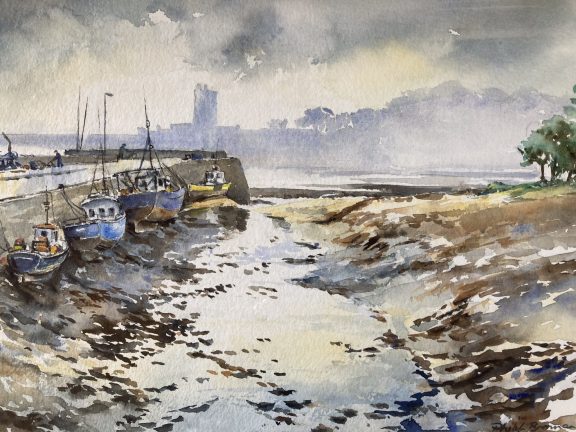 Phil Brennan Carrigaholt Harbour Watercolour Original Painting Kilbaha Gallery Irish Art