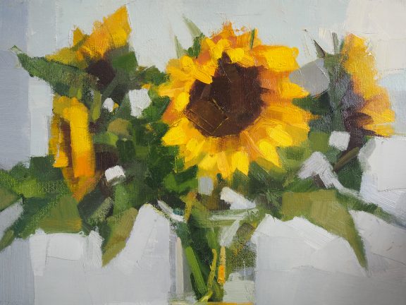Sunflowers oil painting by Bairbre Duggan Flowers Oils Irish Art Gallery Ireland Interiors
