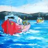 Ups and Downs by David Coyne Fishing boats West of Ireland seascape painting In oils Irish art