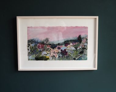 Carmel Madigan for Kilbaha Gallery Mixed Media flowers painting pink hues wild atlantic way Irish art