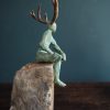 Horned God by Adam Pomeroy Bronze Sculpture on Stone Base for Kilbaha Gallery Irish Art