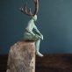 Horned God by Adam Pomeroy Bronze Sculpture on Stone Base for Kilbaha Gallery Irish Art