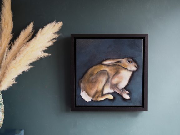 Small Hare by Heidi Wickham acrylic original animal paintings framed kilbaha gallery