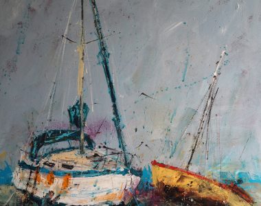 Danny Vincent Smith Blue Boats Irish art acrylic original contemporary artist painting boats Ireland West of Ireland Kilbaha Gallery Clare