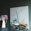 Danny Vincent Smith Blue Boats Irish art acrylic original contemporary artist painting boats Ireland West of Ireland Kilbaha Gallery Clare