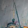 Danny Vincent Smith Blue Boats Irish art acrylic original contemporary artist painting boats Ireland West of Ireland Kilbaha Gallery Clare