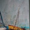 Danny Vincent Smith Blue Boats Irish art acrylic original contemporary artist painting boats Ireland West of Ireland Kilbaha Gallery Clare