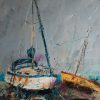 Danny Vincent Smith Blue Boats Irish art acrylic original contemporary artist painting boats Ireland West of Ireland Kilbaha Gallery Clare
