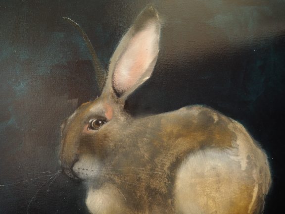 Small Hare €795 - Heidi Wickham acrylics animal paintings contemporary Irish art framed Kilbaha Gallery animals Hare