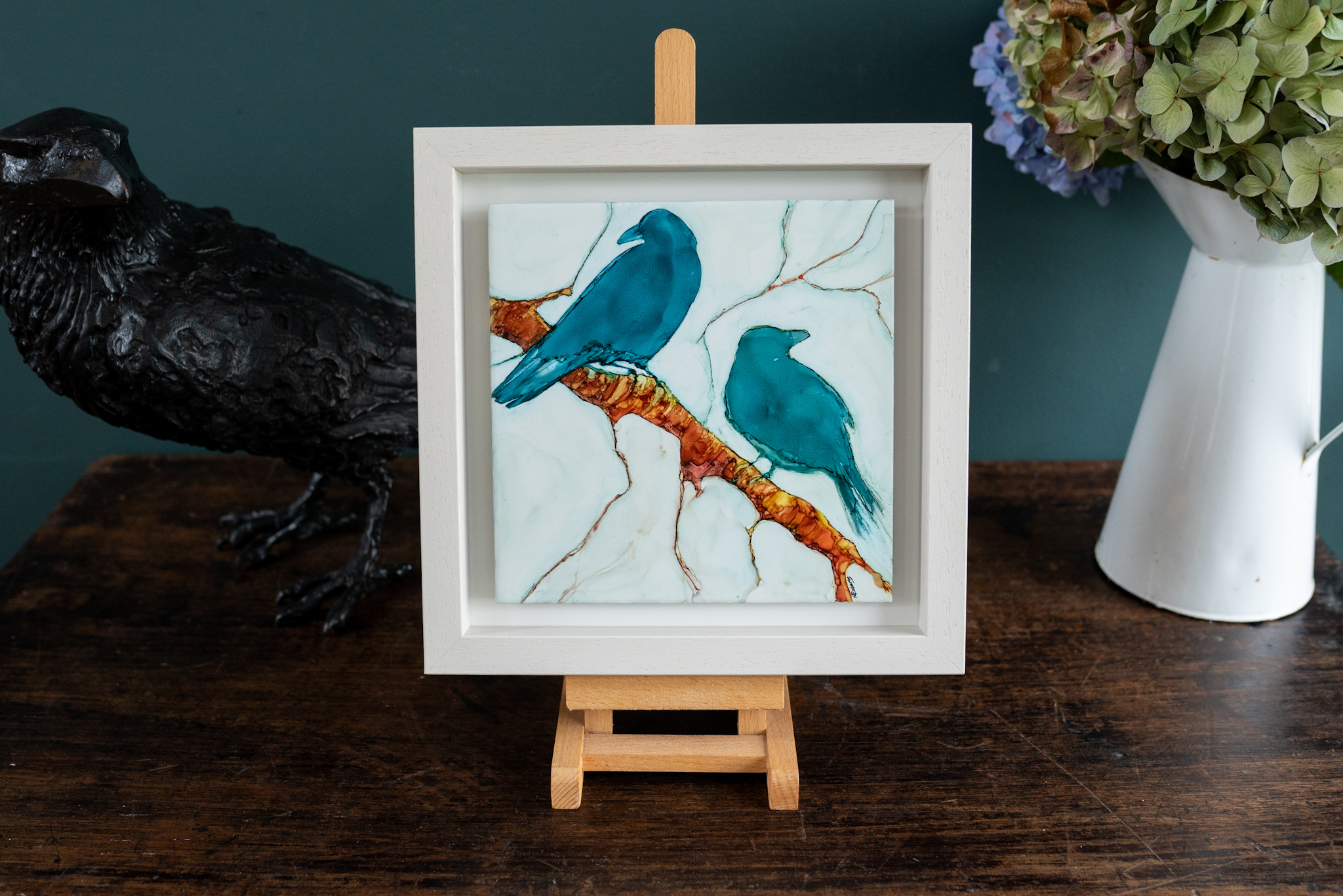 Mary Roberts Birds tile alcohol ink