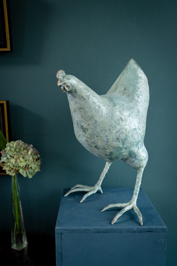 Krys Pomeroy Bronze Hen farmyard outside art Irish art original work Sculpture Hen interiors