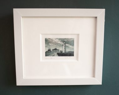 Loop Head Etching by Deirdre McKenna Deirdre McKenna Loop Head Lighthouse Original Etching Print small beautiful Irish art framed Irish gift interiors lighthouse Kilbaha Gallery