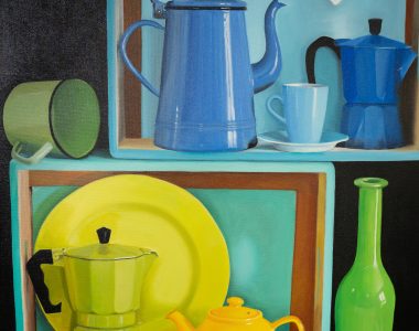 Stacked by Diana Marshall Irish art coffee pot tea pot cups press Irish art Irish Interiors painting gift