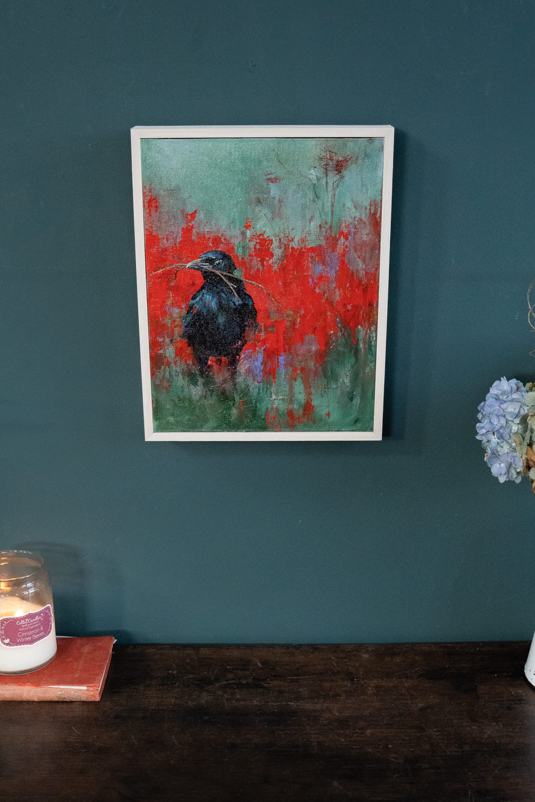 Sallyann Beirne contemporary artist oil on canvas striking artwork Irish art gift paintings cow birds crows magpies nature environment kilbaha gallery Irish interiors contemporary homes