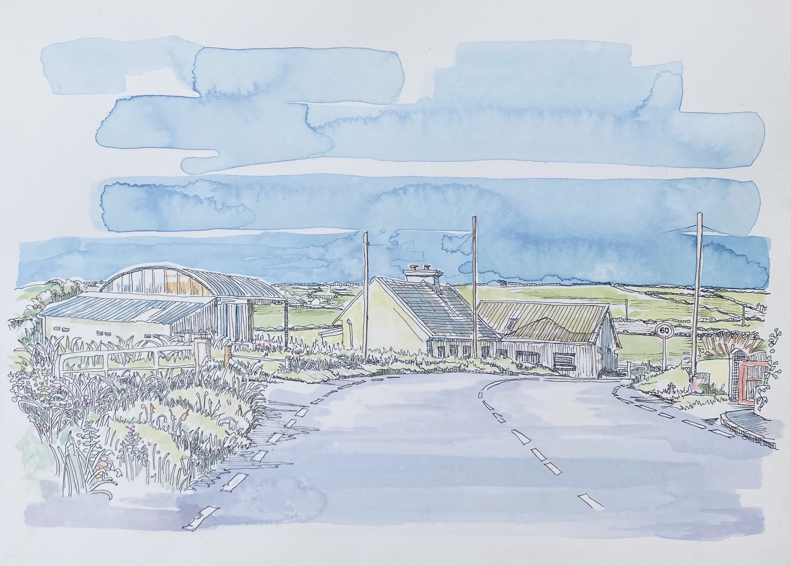 Doonbeg Road Kilkee by Ruth Wood, Pen ink and Watercolour