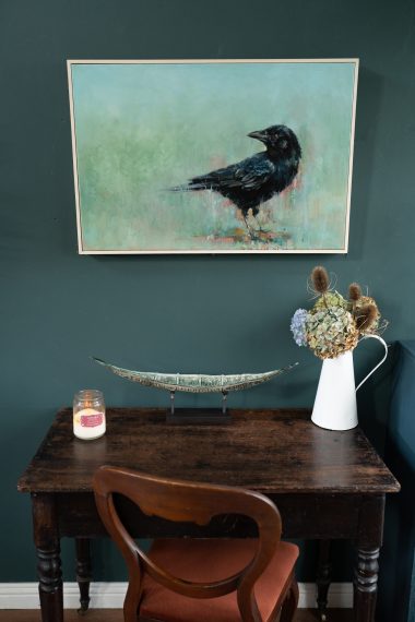 Sallyann Beirne contemporary artist oil on canvas striking artwork Irish art gift paintings cow birds crows magpies nature environment kilbaha gallery Irish interiors contemporary homes