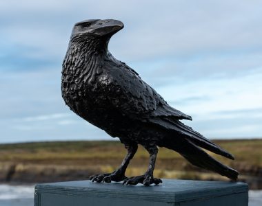 Bronze Raven Irish art sculpture Adam Pomeroy sculptor livesize bronze raven Irish interiors bird