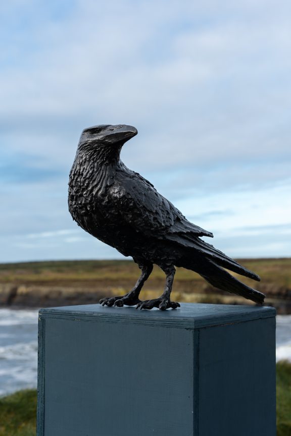 Bronze Raven Irish art sculpture Adam Pomeroy sculptor livesize bronze raven Irish interiors bird