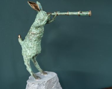 Donnacha Cahill Bronze Inquisitve Hare Series Stone Base Irish art Interiors telescope Kilbaha Gallery