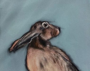 Irish Interiors Heidi Wickham Hare on blue original painting contemporary Irish art