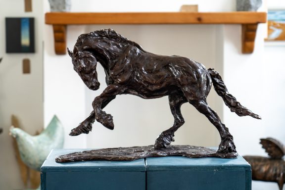 Siobhan Bulfin Bronze Galloping Working Horse large equestrian bronze statue equine statue horses horse racing hri Ireland WAW Kilbaha Gallery