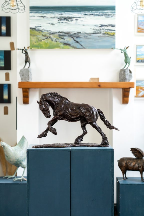 Siobhan Bulfin Bronze Galloping Working Horse large equestrian bronze statue equine statue horses horse racing hri Ireland WAW Kilbaha Gallery