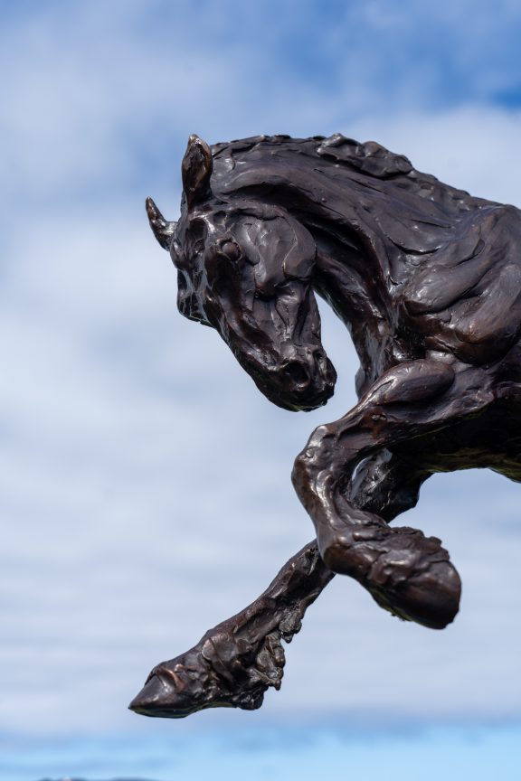 Siobhan Bulfin Bronze Galloping Working Horse large equestrian bronze statue equine statue horses horse racing hri Ireland WAW Kilbaha Gallery