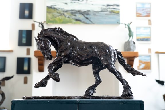 Siobhan Bulfin Bronze Galloping Working Horse large equestrian bronze statue equine statue horses horse racing hri Ireland WAW Kilbaha Gallery