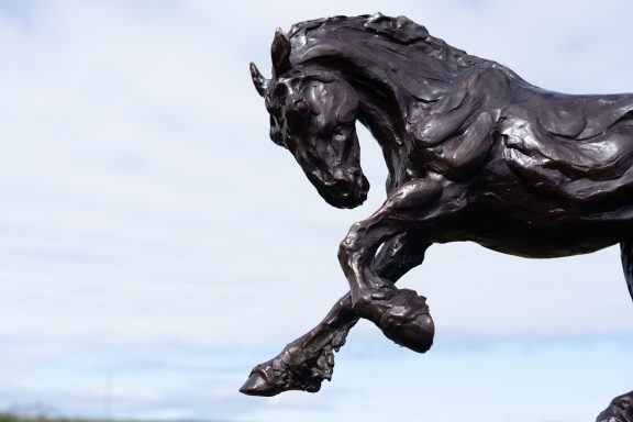 Siobhan Bulfin Bronze Galloping Working Horse large equestrian bronze statue equine statue horses horse racing hri Ireland WAW Kilbaha Gallery