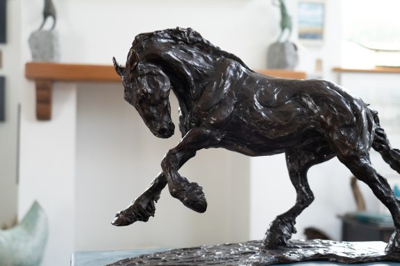 Siobhan Bulfin Bronze Galloping Working Horse large equestrian bronze statue equine statue horses horse racing hri Ireland WAW Kilbaha Gallery