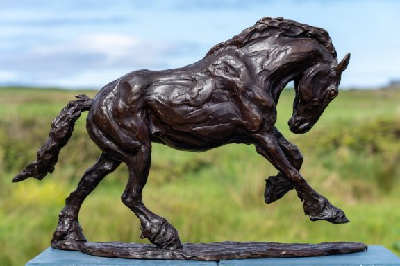 Siobhan Bulfin Bronze Galloping Working Horse large equestrian bronze statue equine statue horses horse racing hri Ireland WAW Kilbaha Gallery