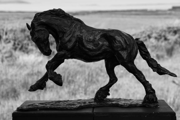 Siobhan Bulfin Bronze Galloping Working Horse large equestrian bronze statue equine statue horses horse racing hri Ireland WAW Kilbaha Gallery