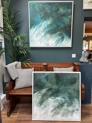 SURF by Gillian Murphy Irish Interiors, WAW, Ireland, Waves, stormy waters, abstract art oil and cold wax Original painting Kilbaha Gallery Contemporary art