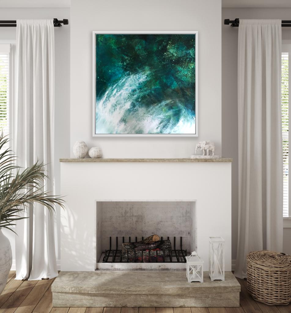 SURF by Gillian Murphy Irish Interiors, WAW, Ireland, Waves, stormy waters, abstract art oil and cold wax Original painting Kilbaha Gallery Contemporary art