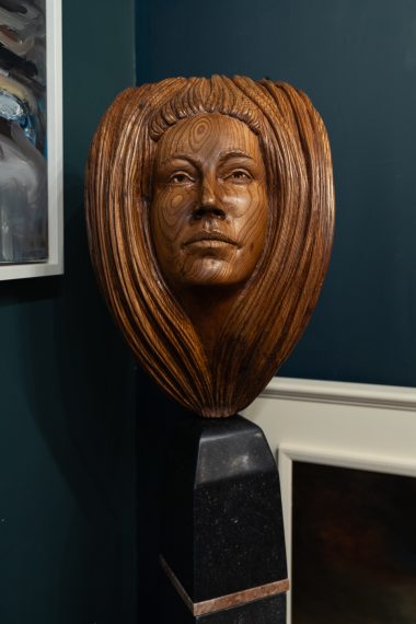 Elm She is the Sea sculpture in wood by Shane Gilmore for Kilbaha Gallery limestone base beautiful stand alone piece of original art