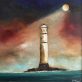 Shining Light 2023 by Padraig McCaul original oil on canvas farmhouse cottage moody sky Irish artist Kilbaha Gallery contemporary art tourism Ireland Lighthouse"