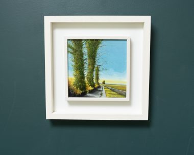 Mary Roberts landscape oil on canvas trees rural road warm palette beautiful small original work framed Irish art Interiors Kilbaha Gallery