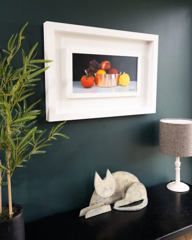 Diana Marshall Ireland contemporary art fine art still life beautiful oil painting fruit true to life realism stainless steel interiors dining space Kilbaha Gallery