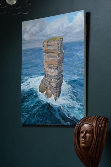 Dun Briste Downpatrick Head Co Mayo sea stack Ireland's Wild Atlantic Way painting oil on canvas original art seascape stunning striking contemporary work home interiors Ireland large scale Kilbaha Gallery