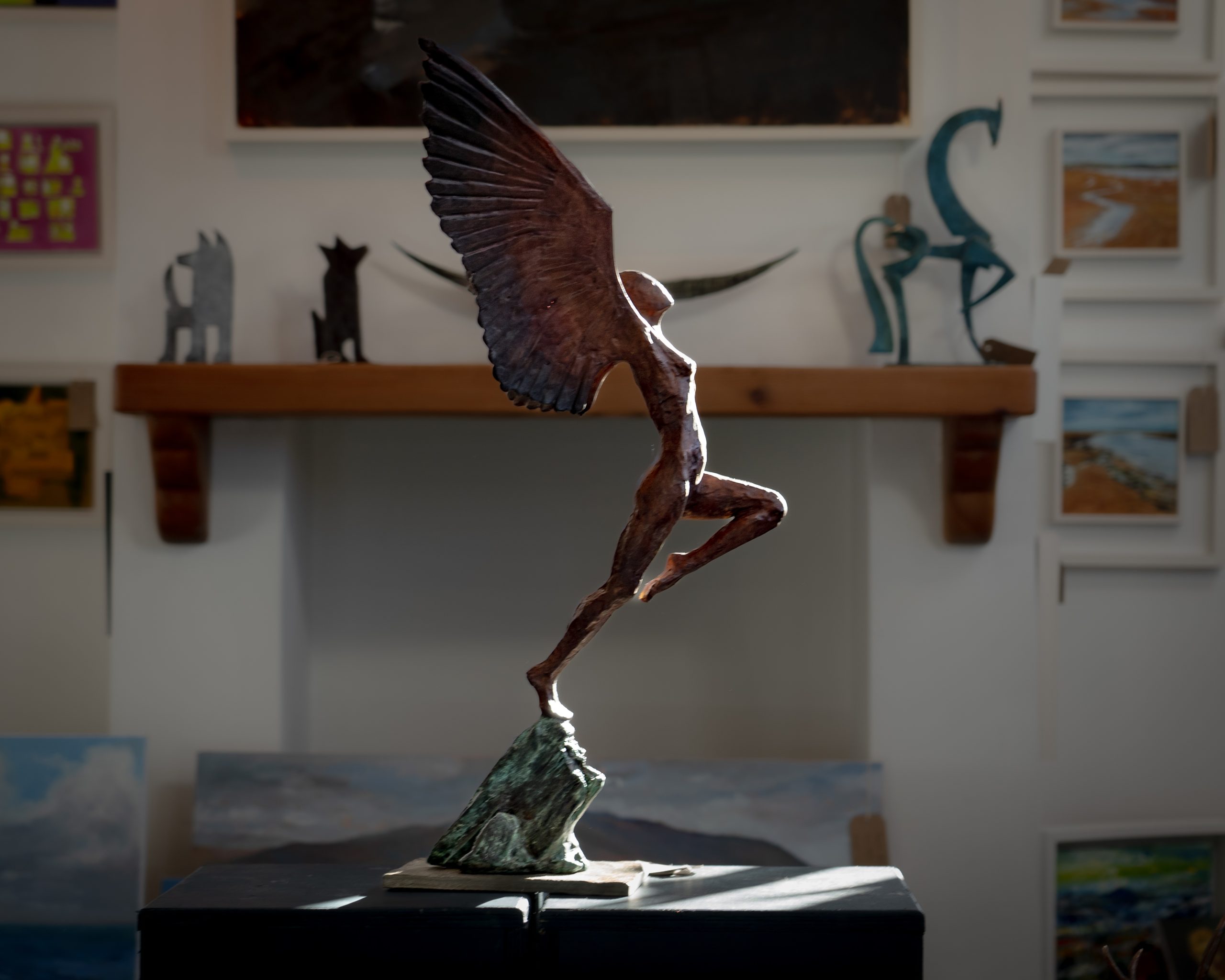 Transcendence II Adam Pomeroy bronze sculpture bronze sculpture beautiful bronze goddess Irish art original art edition striking sculpture foundry family business greek mythology winged goddess