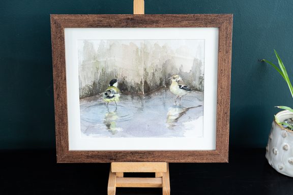 Birds Original Watercolour reflections water lake Ireland painting Interiors artist known as D West Clare artist Kilbaha Gallery Ireland Irish Interiors