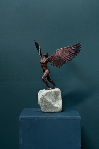 Adam Pomeroy winged goddess bronze sculpture bronze statue contemporary sculptor Ireland Interiors Kilbaha Gallery Mythology Ireland wings wingspan empowering drama movement poise