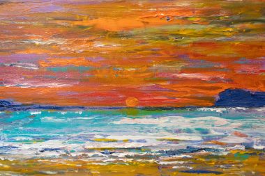 Sunset in Kilkee Paul McMahon Kilbaha Gallery Ireland original painting oil on canvas Interiors abstract expressionism vibrant Interiors