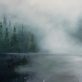 Enigmatic Woods Mary Rose Keane beautifully atmospheric oil on canvas misty mountains forest scene beautifully resonant calming interiors large art work for interior space